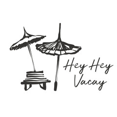 Beach chair and umbrella. Egypt symbol. Ancient line logo t-shirt design. Africa hand drawn vector illustration. Linear black sketch on white background.