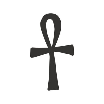 Ankh symbol. Ancient line logo t-shirt design. Africa hand drawn vector illustration. Linear black sketch on white background.