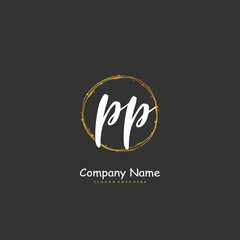 P PP Initial handwriting and signature logo design with circle. Beautiful design handwritten logo for fashion, team, wedding, luxury logo.