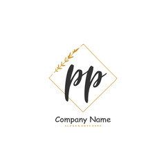 P PP Initial handwriting and signature logo design with circle. Beautiful design handwritten logo for fashion, team, wedding, luxury logo.