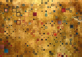 Blue and golden abstract geometric pattern, gold mosaic.