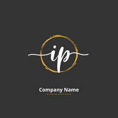 I P IP Initial handwriting and signature logo design with circle. Beautiful design handwritten logo for fashion, team, wedding, luxury logo.