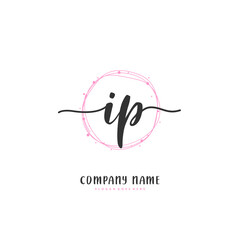 I P IP Initial handwriting and signature logo design with circle. Beautiful design handwritten logo for fashion, team, wedding, luxury logo.