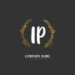 I P IP Initial handwriting and signature logo design with circle. Beautiful design handwritten logo for fashion, team, wedding, luxury logo.
