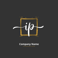 I P IP Initial handwriting and signature logo design with circle. Beautiful design handwritten logo for fashion, team, wedding, luxury logo.