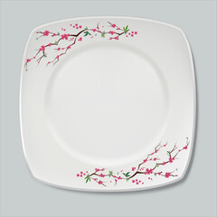 The design of the square porcelain plate is painted with colorful patterns