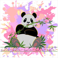 Panda on a background of pink spots in a watercolor style.