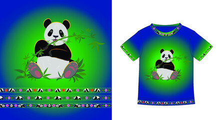 Cute panda illustration with ornament. T-shirt design. Decor for clothes, packaging, postcards © Анастасия Савостьяно