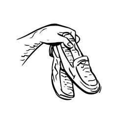 Hand Holding Giving Away a Knapsack Backpack Carry Bag or Bag Black and White Scratchboard Style