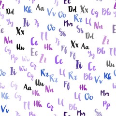 Light Pink, Blue vector seamless background with signs of alphabet. Shining illustration with ABC symbols on abstract template. Pattern for trendy fabric, wallpapers.