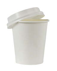 paper cup with plastic lid isolated on white.
