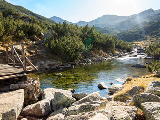 Beautiful authentic landscape mountain river in the mountains of the Pyrenees
