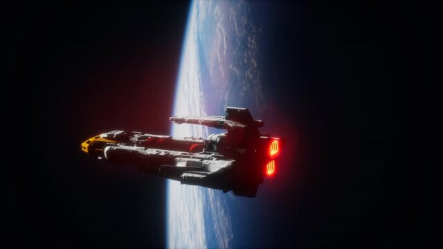 futuristic spaceship near the Earth. Elements of this image furnished by NASA