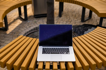 laptop in coffee shop - vintage effect style pictures