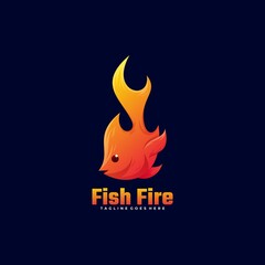 Vector Logo Illustration Fish Fire Gradient Colorful Style.