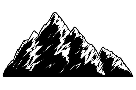 Illustration of mountain in engraving style. Design element for logo, emblem, sign, poster, card, banner.