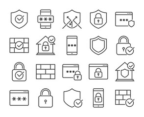 Defense icons. Defense and Security line icon set. Vector illustration. Editable stroke.