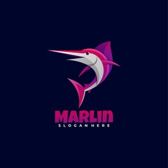 Vector Logo Illustration Marlin Gradient Colorful Style.