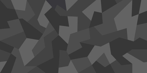 Geometric camouflage seamless pattern. Abstract modern camo, black  modern military texture background. Vector illustration.