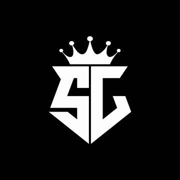sj logo monogram shield shape with crown design template