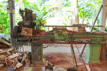 Big power saw for carpenters. It's on the base