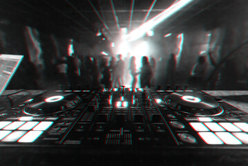 professional DJ mixer controller for mixing music in a nightclub