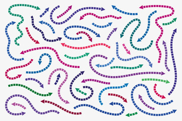 Set of multicolored curved brushes from squares