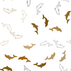 Obraz premium Dark Red, Yellow vector seamless texture with dolphins. Shining illustration of colorful gradient sea dolphins. Natural design for wallpapers.