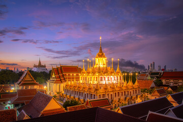 Loha Prasat Wat Ratchanatda in Bangkok, Thailand during sunrise time.