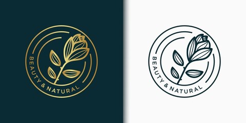 Creative elegant leaf and flower rose logo design for beauty,