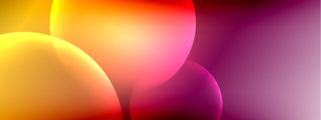 Vector abstract background liquid bubble circles on fluid gradient with shadows and light effects. Shiny design templates for text