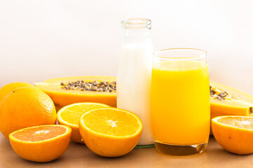 Naklejka na ściany i meble Fresh fruit milk orange juice drink