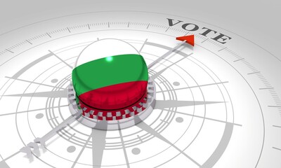 Voting concept. 3D rendering. Abstract compass points to the vote word. Flag of the Bulgaria