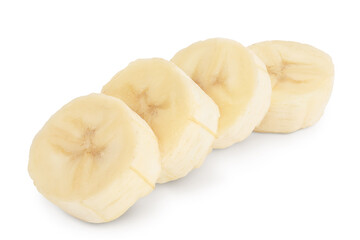 banana pieces isolated on white background with clipping path and full depth of field.