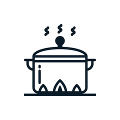 Hot cooking pot outline icons. Vector illustration. Editable stroke. Isolated icon suitable for web, infographics, interface and apps.