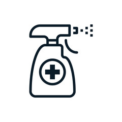 Cleaning spray,  alcohol,  pump spray bottle outline icons. Vector illustration. Editable stroke. Isolated icon suitable for web, infographics, interface and apps.