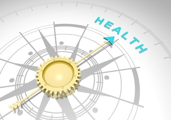 Medicine concept. Abstract compass points to the future word. 3D rendering