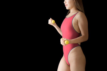 赤いレオタードの女性