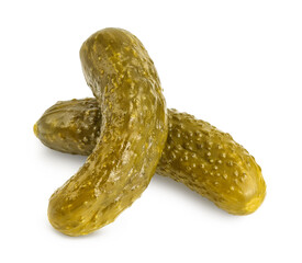 Marinated pickled cucumber isolated on white background with clipping path and full depth of field