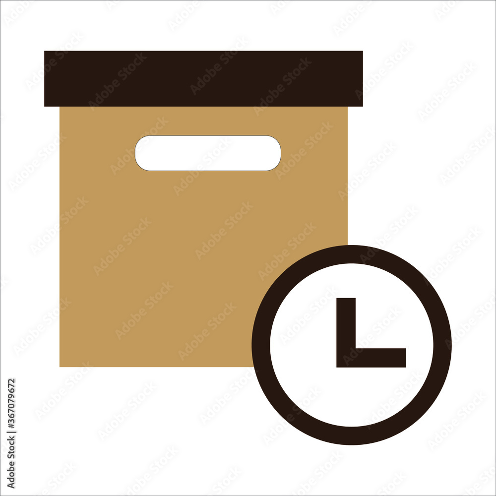 Poster flat design style box with time icon. vector line icons vector illustration, eps 10.