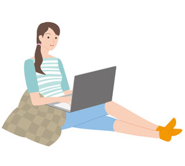 リラックスしてパソコン操作す女性