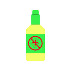 Mosquito repellent spray from a small colored bottle. Vector illustration, isolated on white background, flat cartoon design, eps 10.