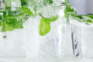 Chilled green mint leaves