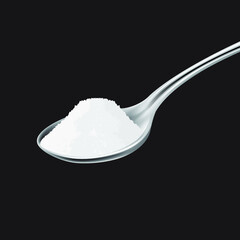 Sea salt in spoon on black background 
