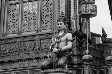 Close-up Himmapan animal statue in temple Thailand.
