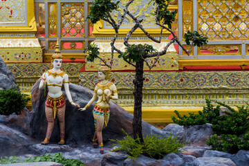 Close-up Himmapan animal statue in temple Thailand.