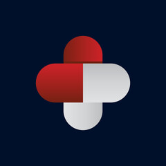 Pill Plus Logo Design Template, Medical Tablet Logo, Health Care Logo, Vector