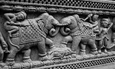 A war scene in a battle ground, Ancient Indian sculptures