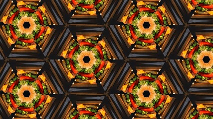 Abstract Hex Kaleidoscopic Fractal Design For Background. Decorative Graphic Illustration with mandala Pattern. Multicolor Symmetrical Modern art for Decorative Phone Wallpaper. Bright Digital Art.
