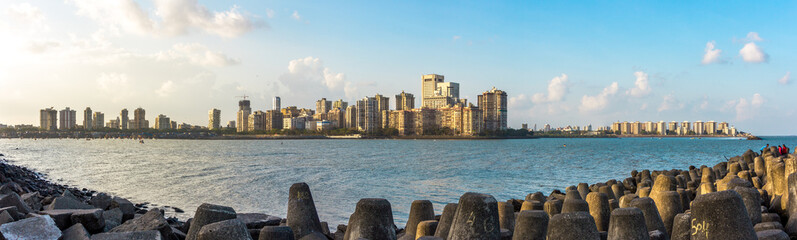 Marine Drive Panorama - Mumbai - obrazy, fototapety, plakaty